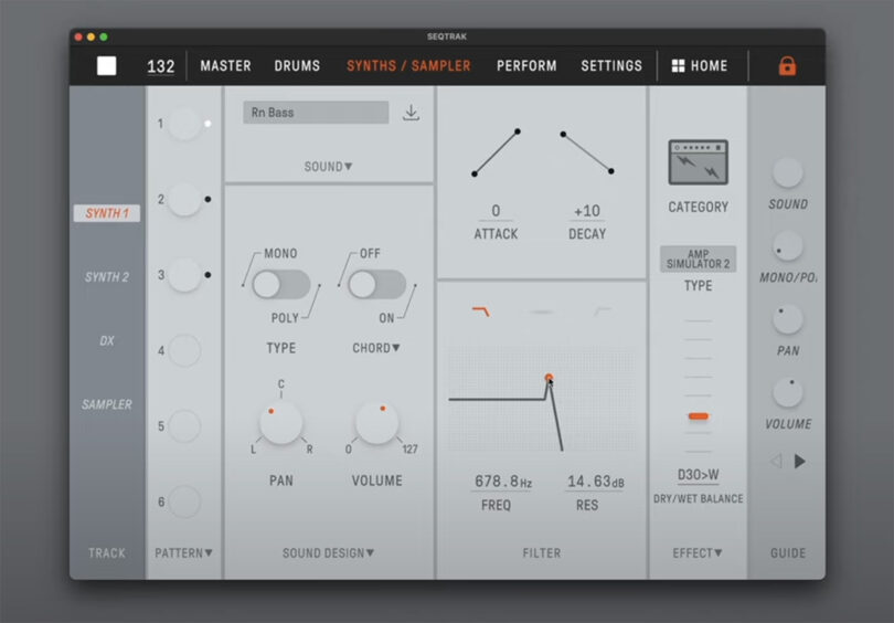 Yamaha SEQTRAK music creation station macOS GUI Synth 1 controls. 