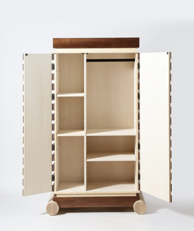 interior of modern striped wood cabinet