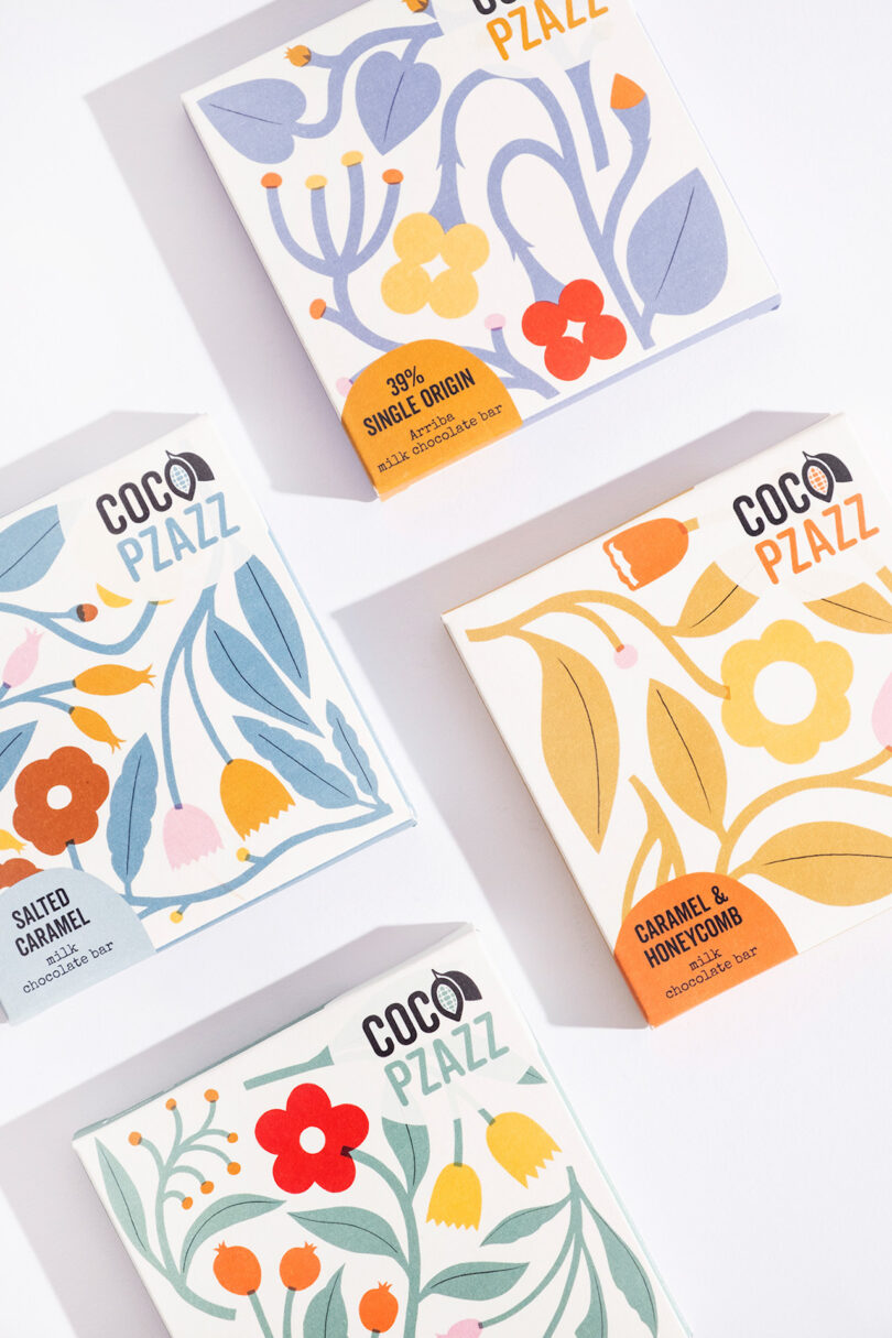 four packaging designs for chocolate