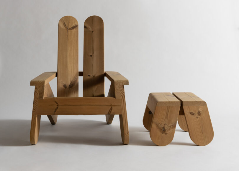 wood lounge chair and footstool