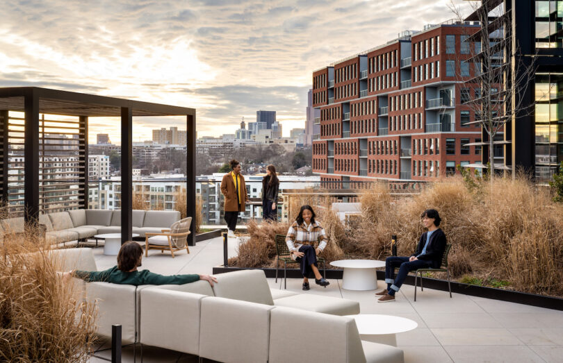 employees lounging on rooftop 