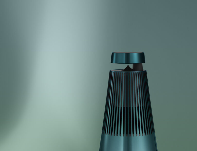 Top half of the cone shaped Beosound 2 Northern Sky Turquoise Atelier Editions wireless speaker 