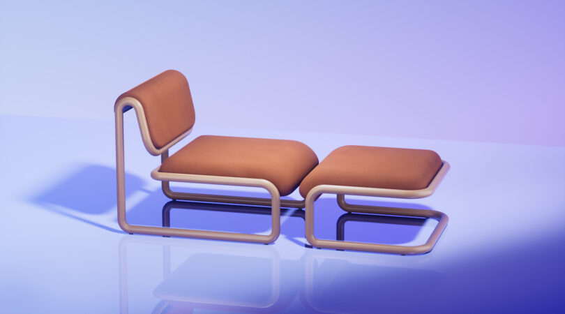 a tan and leather lounge chair with matching ottoman