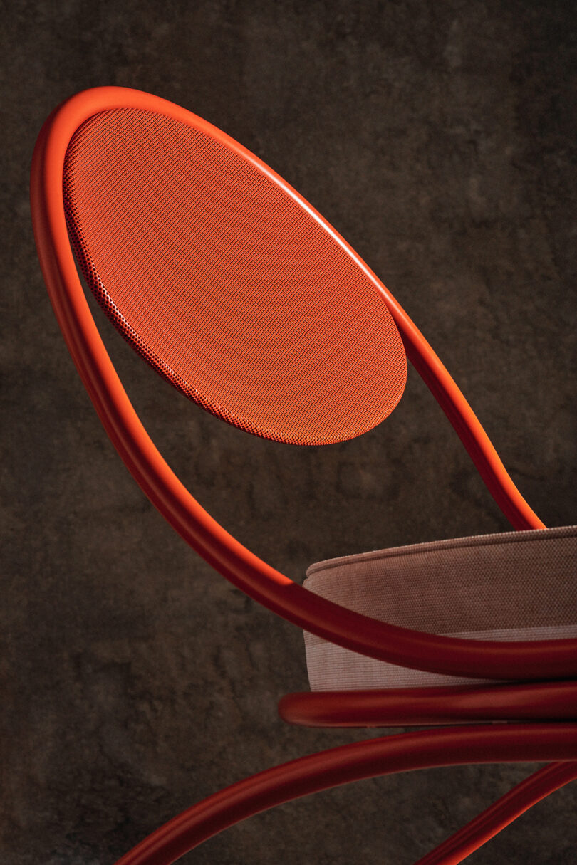 Detail of a red lounge chair.