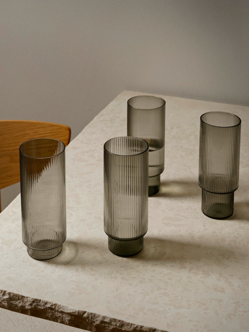 Four grey fluted glasses