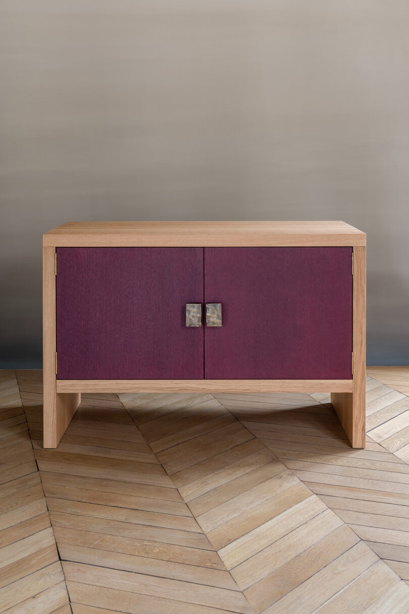 small console cabinet with magenta doors