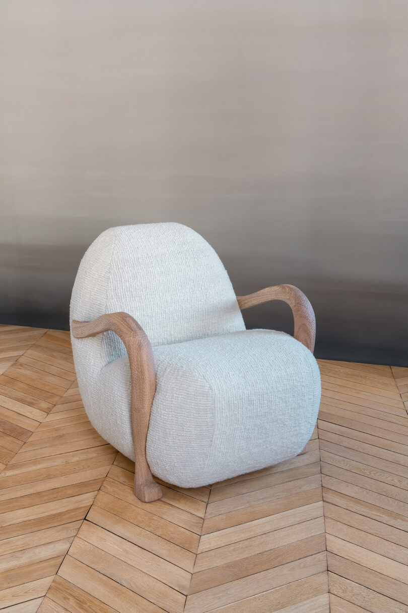 An upholstered lounge chair.