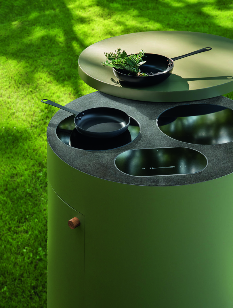 green outdoor induction kitchen