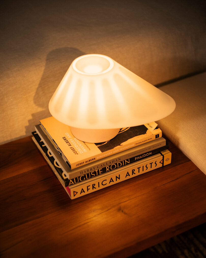 A pile of books with a lamp
