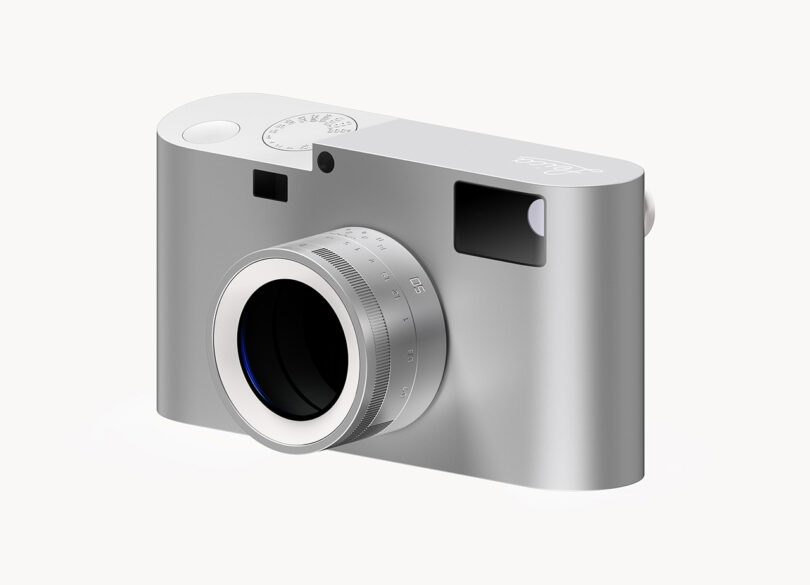 A silver Leica M Reimagined Concept camera on a white background.