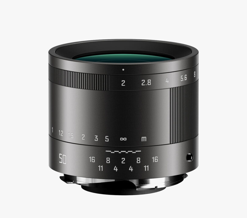 An image of a Leica M Reimagined Concept 2.0 aperture camera lens on a white background.