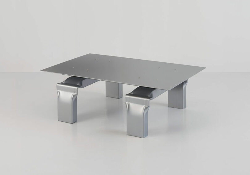angled down shot of metal square tube low table