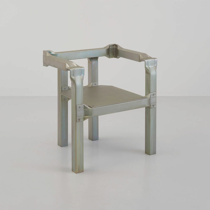 angled shot of square metal tube chair