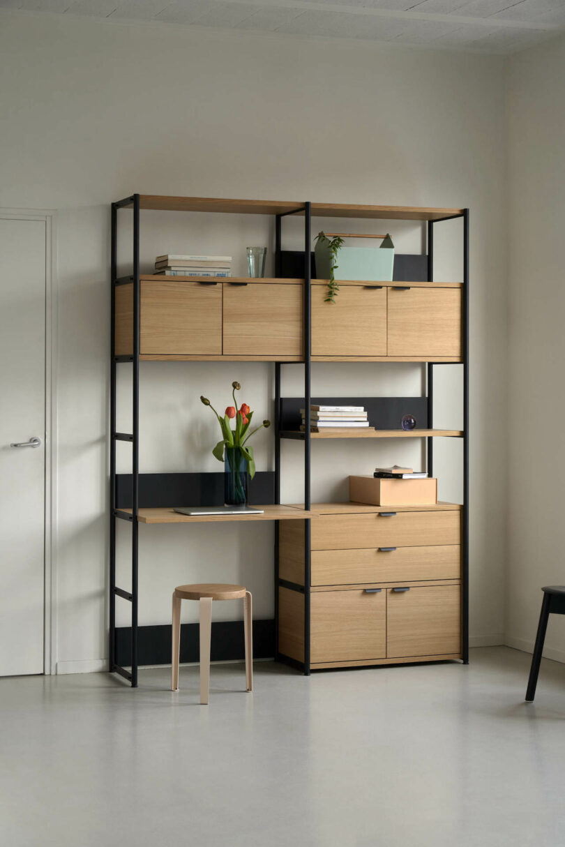 tall shelves with integrated desk