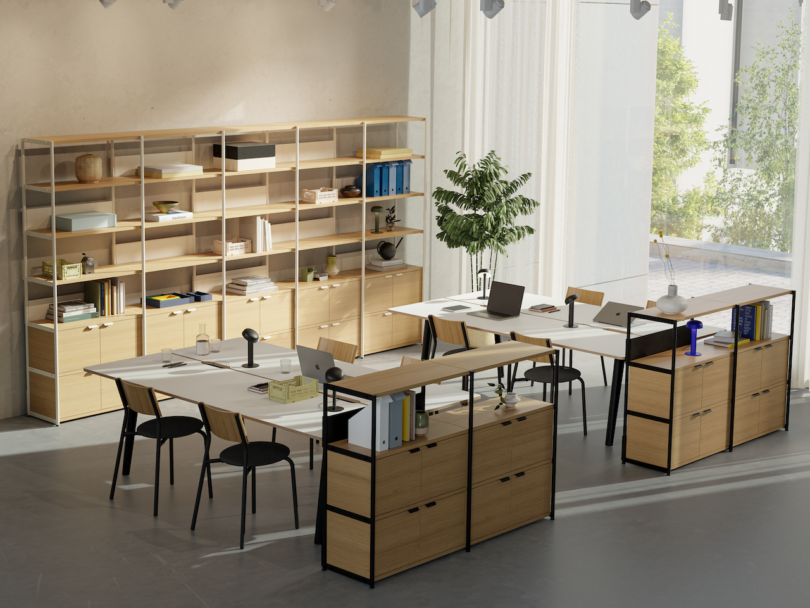 modular shelving systems in an office