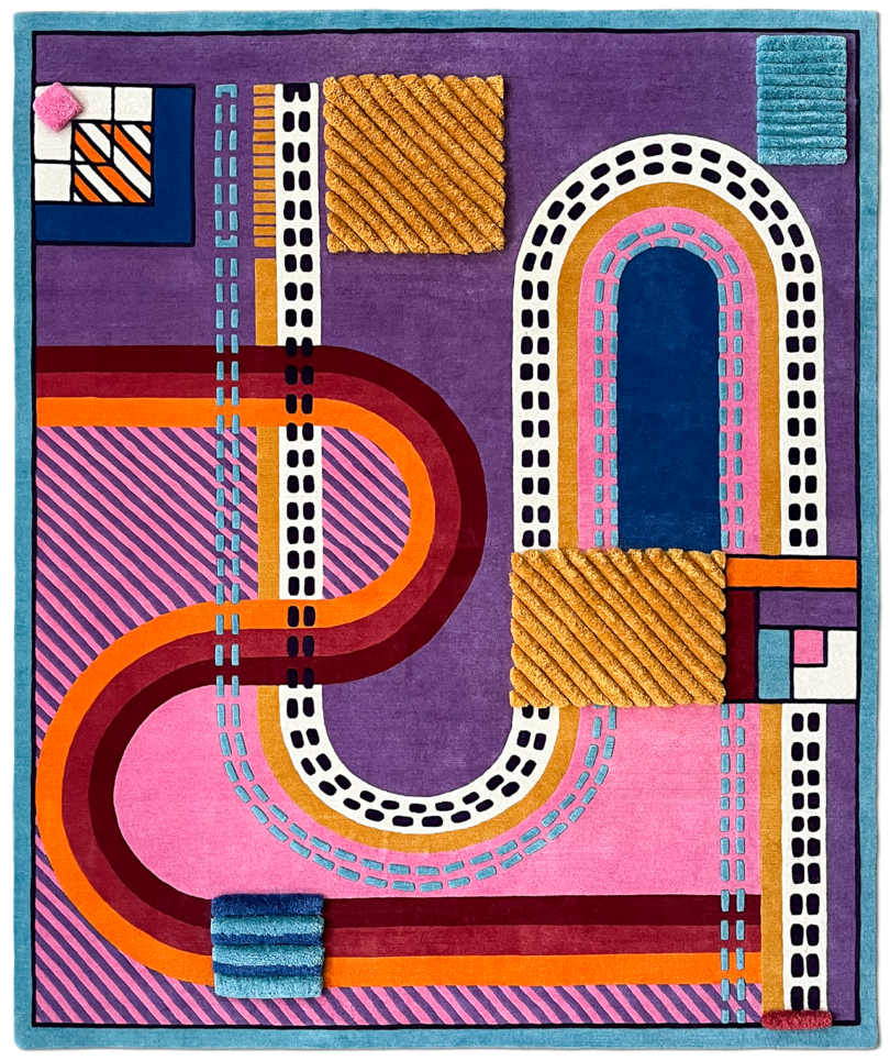 Colorful geometric pattern rug.