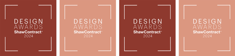 four alternating pink and rust square logos reading Design Awards Shaw Contract 2024