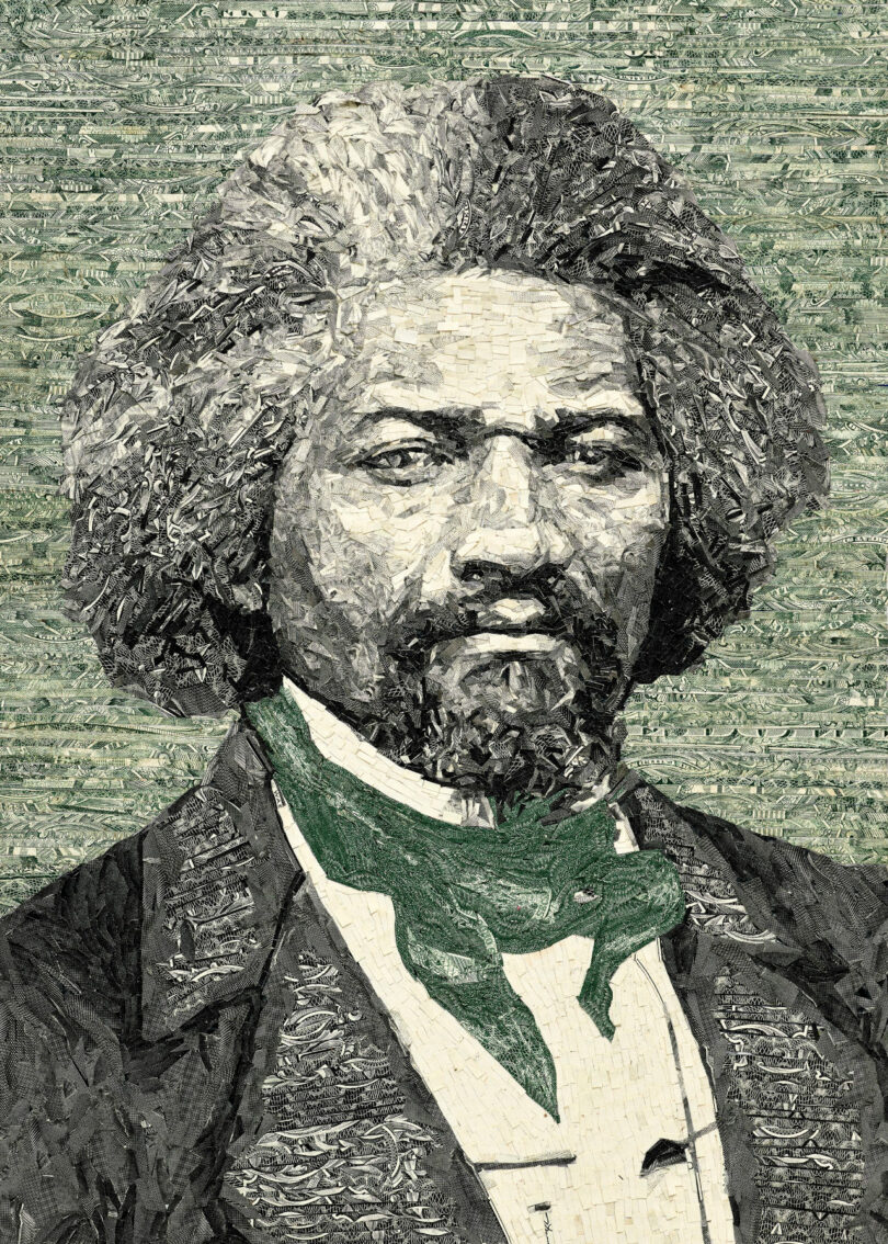 Portrait of Frederick Douglass from shredded US currency