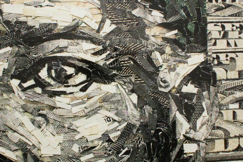Eye made from shredded 20 dollar bills