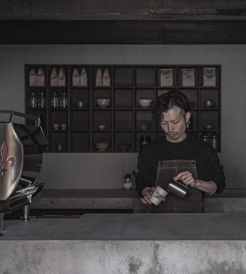 Barista making coffee within Le Labo's Kyoto Machiya