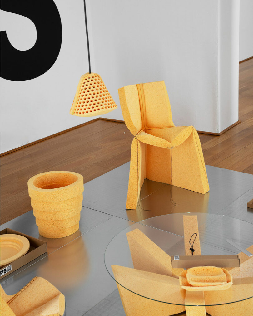 exhibition image of home furnishings made from sponge cellulose