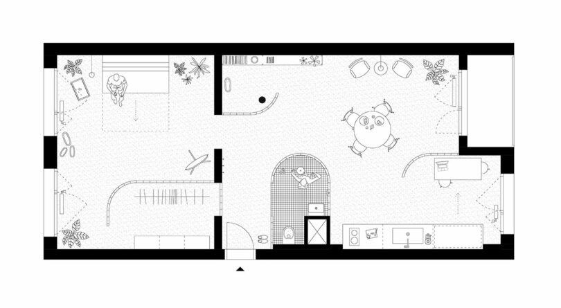 black and white floor plan of a small apartment layout