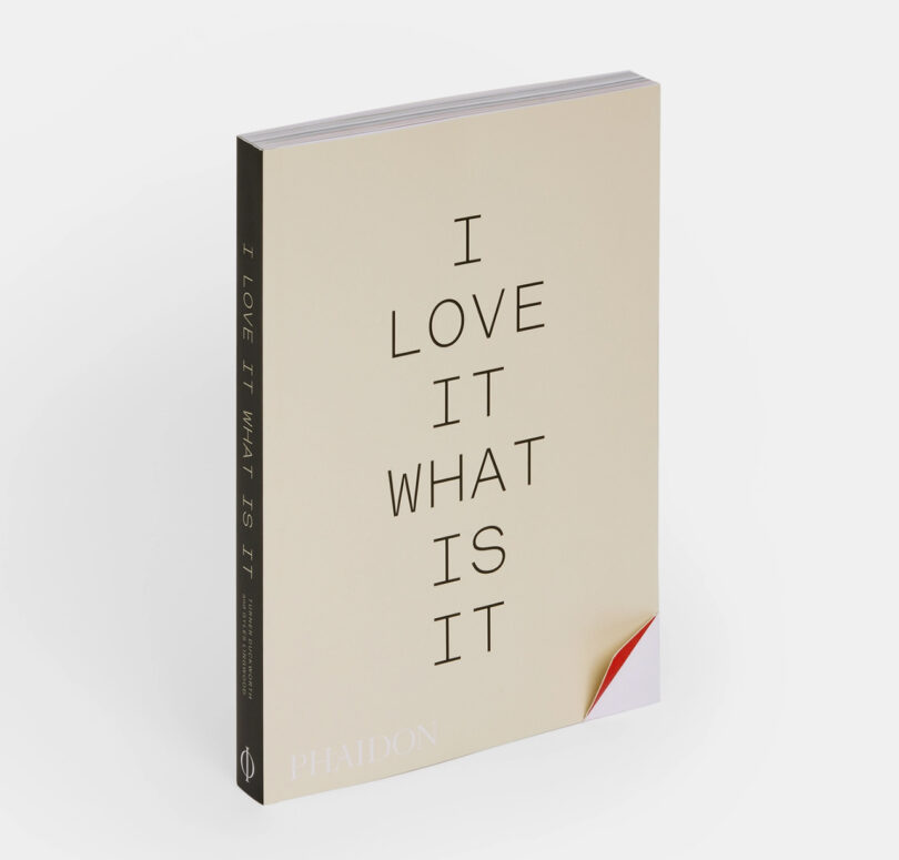 A book titled "i love it what is it" by phaidon, standing upright on a white background with a beige cover and visible spine.