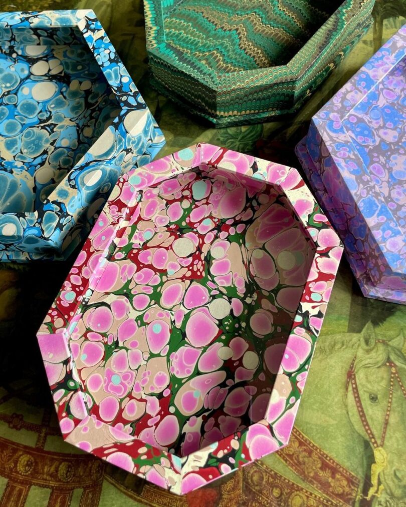 marbled shadow boxes in a variety of colors