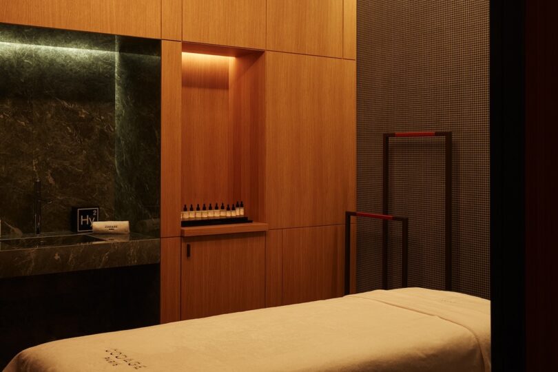 A calming spa treatment room at SO/Paris, reflecting the hotel’s design-forward approach