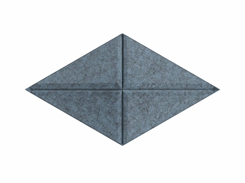 A blue diamond-shaped object with a textured surface and four triangular sections.