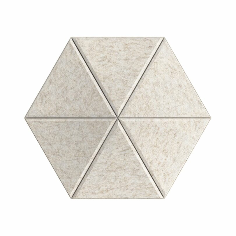 A symmetrical hexagonal tile pattern composed of six beige triangular sections on a white background.