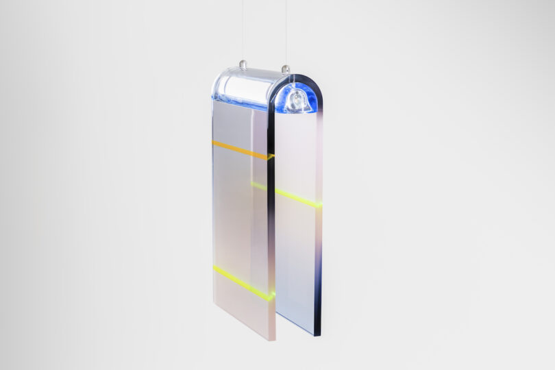 A modern, rectangular hanging light fixture 