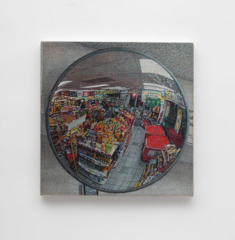 painting of round security mirror