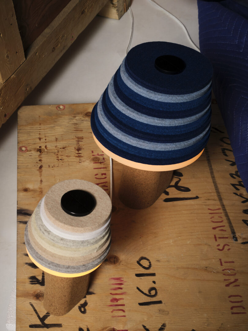 lamps are artistically arranged on a piece of cargo wood