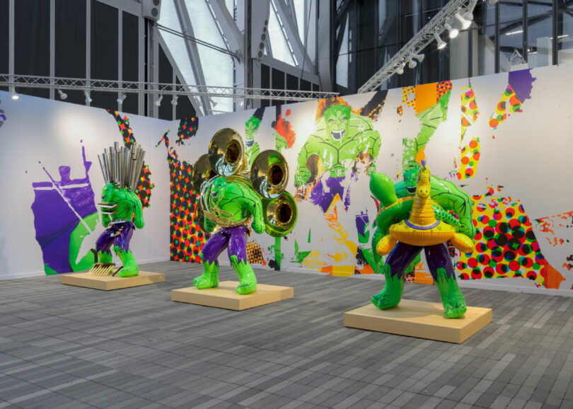 Gagosian Gallery booth at Frieze New York with 3 Hulk sculptures