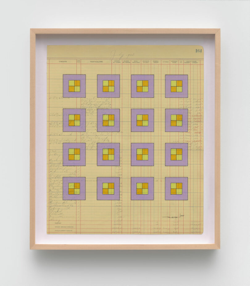 Geometric drawing on antique ledger paper