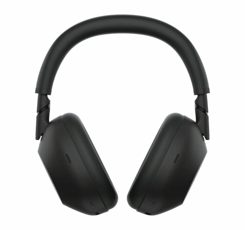 A pair of over-ear, black WH-1000XM6 wireless headphones is shown against a plain white background.