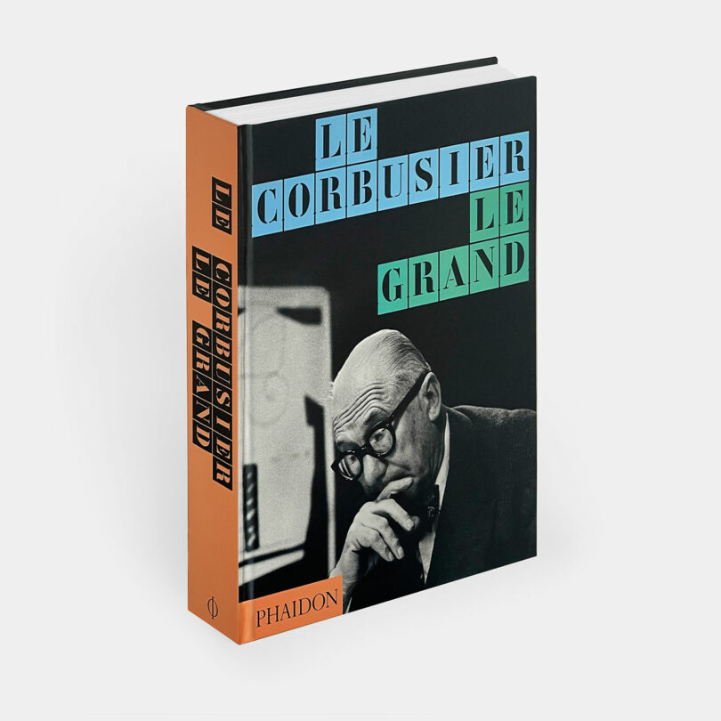 Hardcover book titled "Le Corbusier Le Grand" with a black-and-white photo of Le Corbusier on the cover, published by Phaidon.