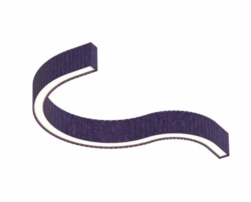 Curved, purple, rectangular structure with a white inner edge, floating against a white background.