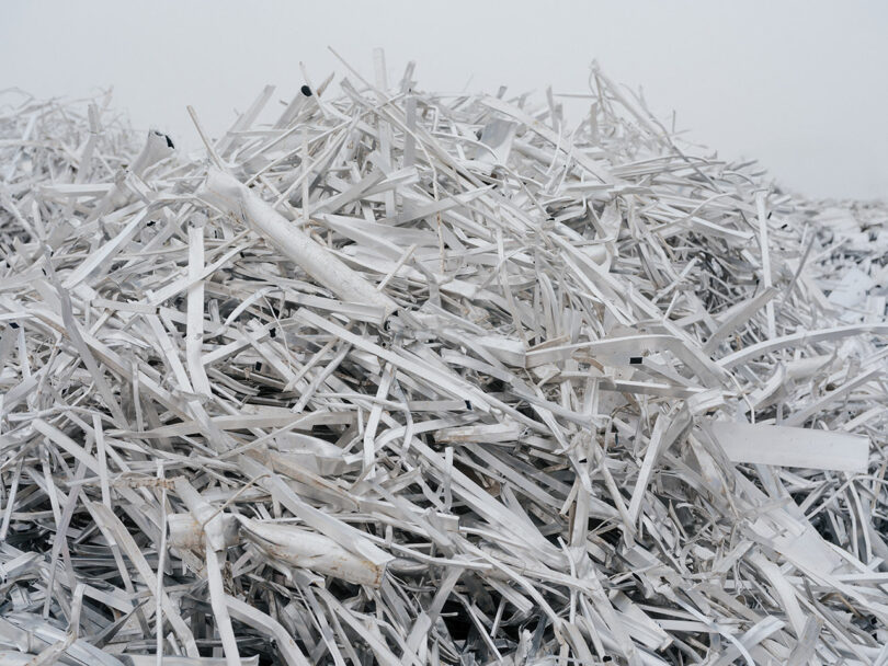 A large pile of metal scraps and debris stacked.