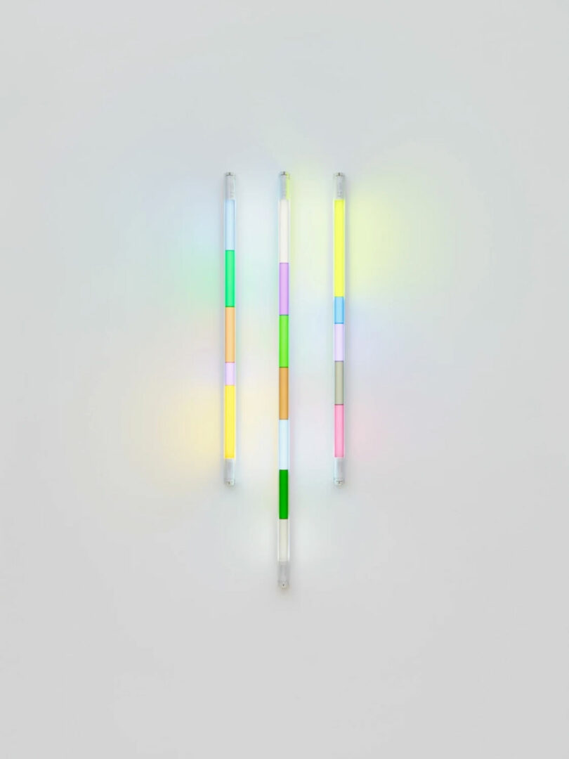 vertical light sculpture with spring colors