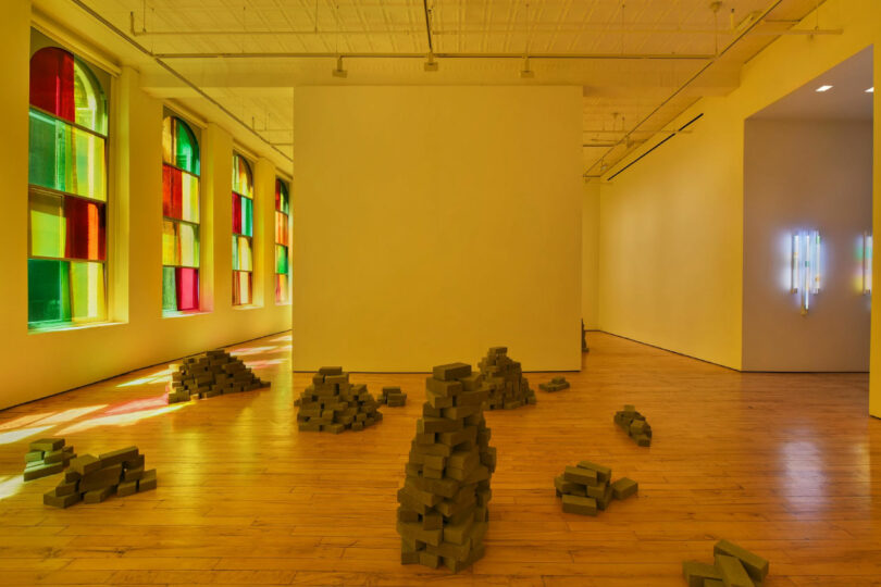 neat piles of concrete bricks in gallery