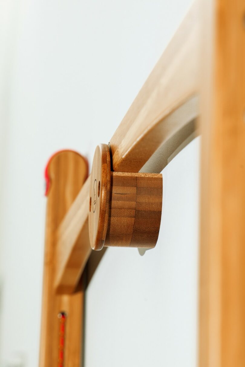 detail shot of a desk hanging on the wall with a hanger