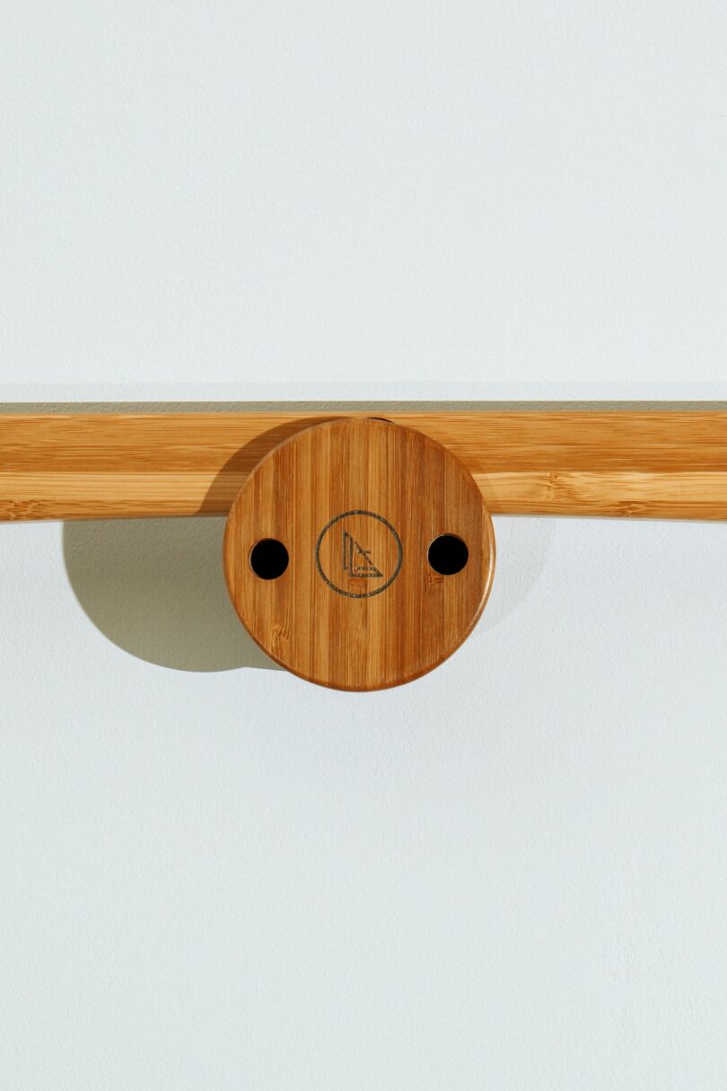 detail shot of a desk hanging on the wall with a hanger