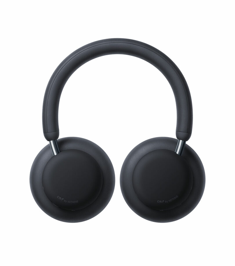 Black over-ear wireless headphones displayed on a white background, with a simple and modern design.