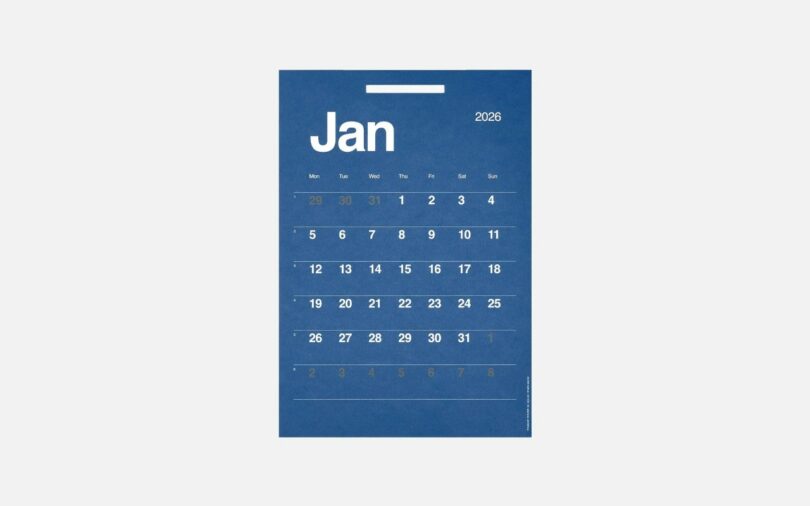 Página azul del calendario para enero de 2026 que muestra las fechas del 29 de diciembre de 2025 al 8 de febrero de 2026 con los días de la semana marcados en la parte superior